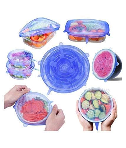 Microwave Safe Silicone Stretch Lids Reusable Flexible Covers for Round, Square Bowls, Dishes, Plates, Jars and Mugs Food and Bowl Cover (Pack of 6)