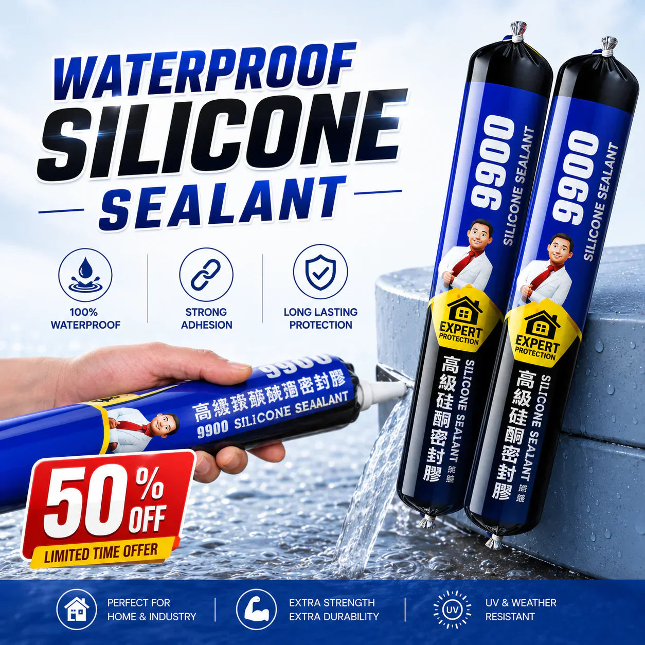 Waterproof Silicone Sealant for Roof & Leak Repair (Flexible & Paintable)