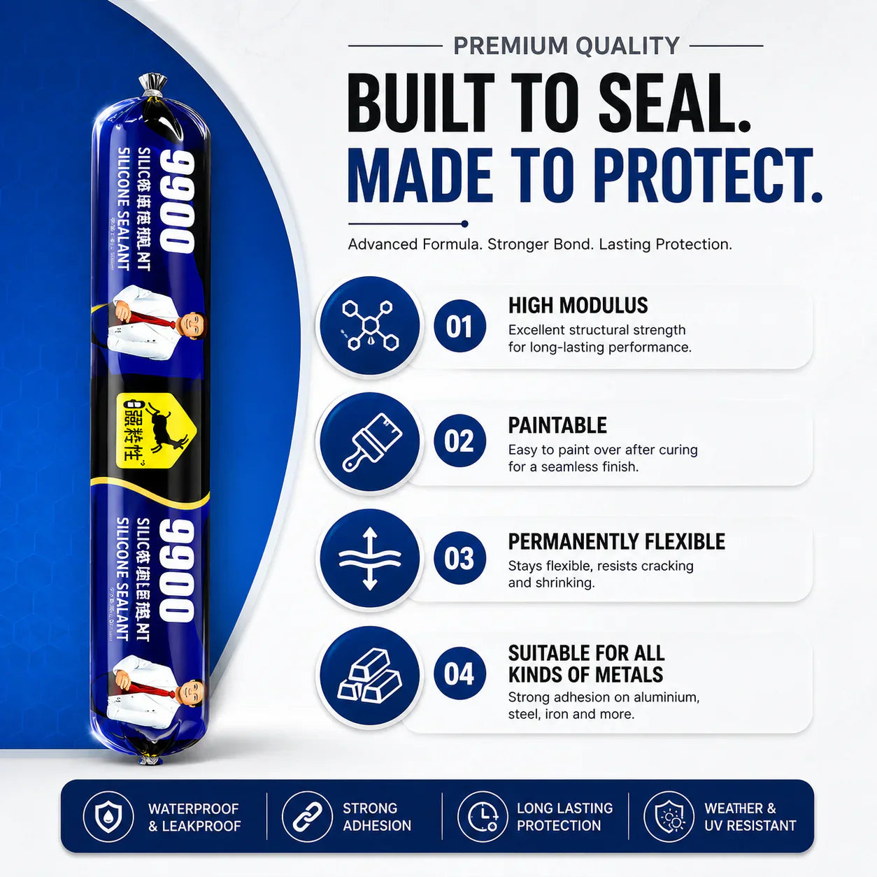 Waterproof Silicone Sealant for Roof & Leak Repair (Flexible & Paintable)