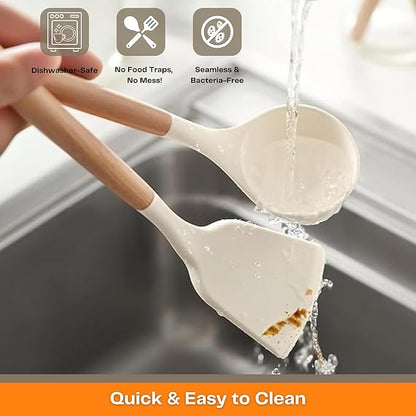 Silicone Spatula Set Non-Stick Heat-Resistant Spatulas With Wooden Handle (PACK OF 3)