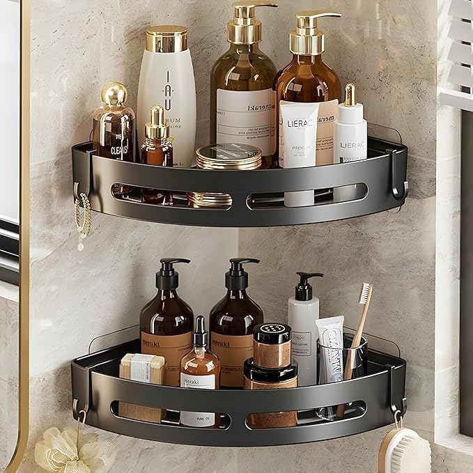 Self Adhesive Aluminium Bathroom Corner Shelf for Wall pack of 2