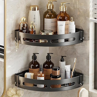 Self Adhesive Aluminium Bathroom Corner Shelf for Wall pack of 2
