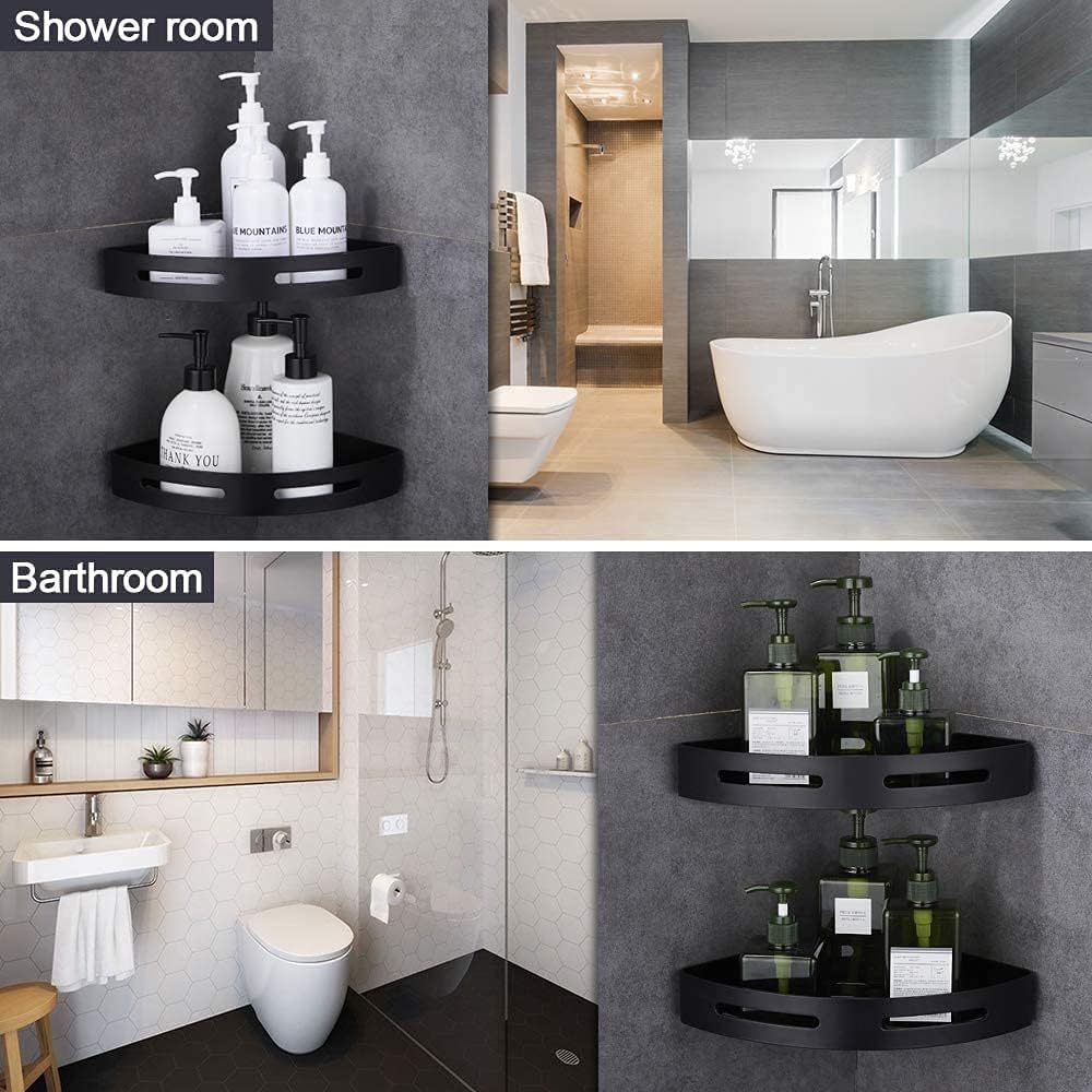 Self Adhesive Aluminium Bathroom Corner Shelf for Wall pack of 2