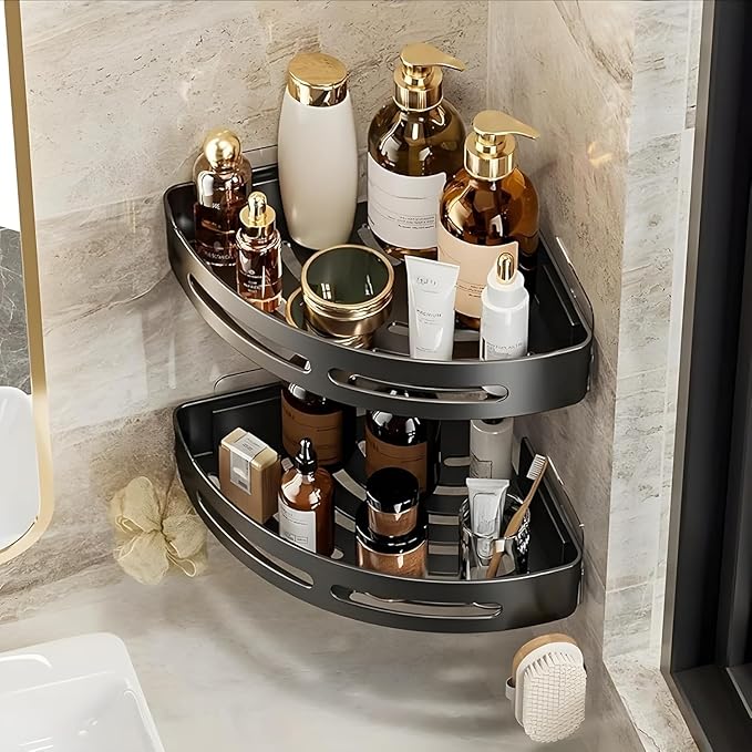 Self Adhesive Aluminium Bathroom Corner Shelf for Wall pack of 2