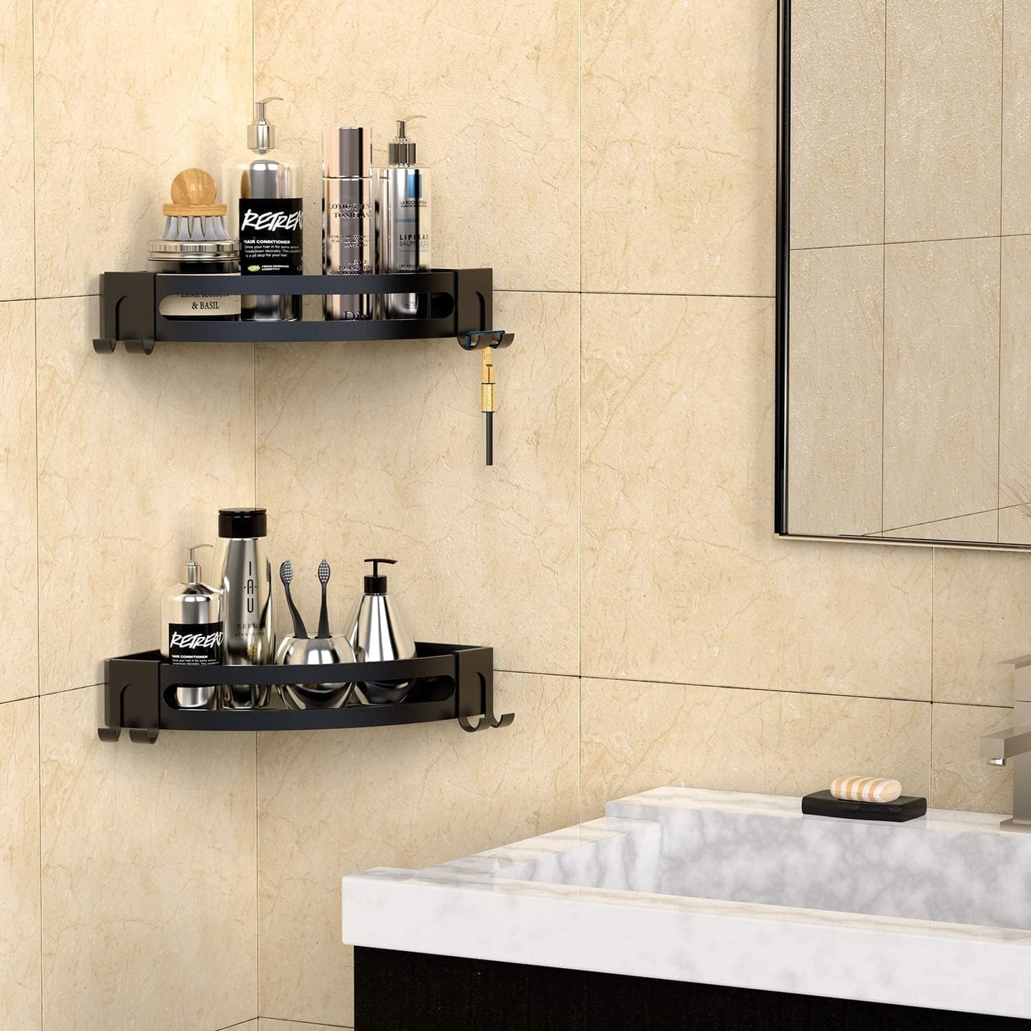 Self Adhesive Aluminium Bathroom Corner Shelf for Wall pack of 2