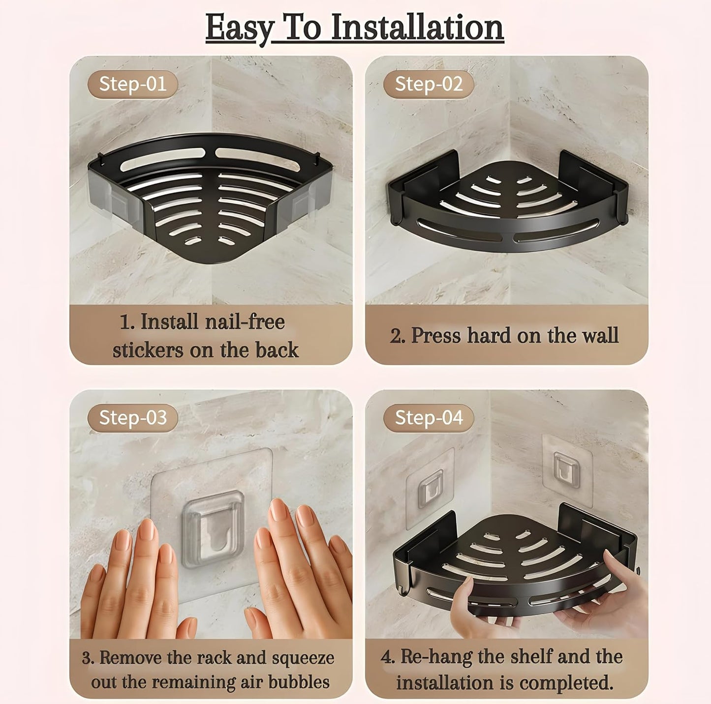 Self Adhesive Aluminium Bathroom Corner Shelf for Wall pack of 2