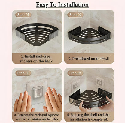 Self Adhesive Aluminium Bathroom Corner Shelf for Wall pack of 2