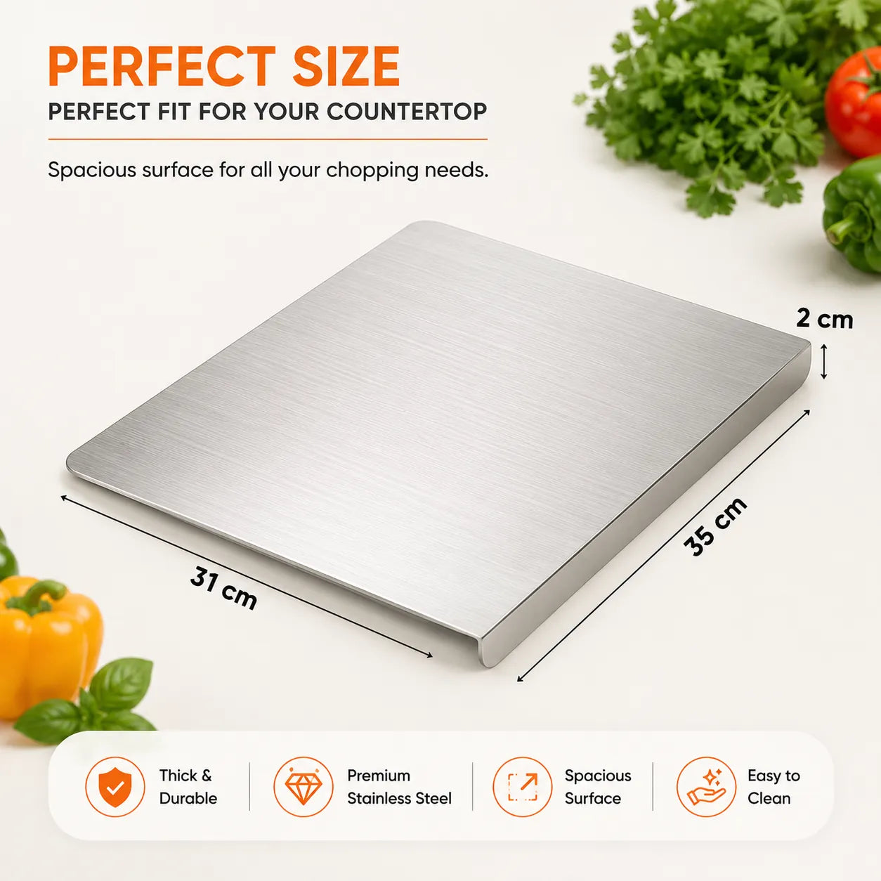 Large Countertop Stainless Steel Chopping Board - 35*31 CM