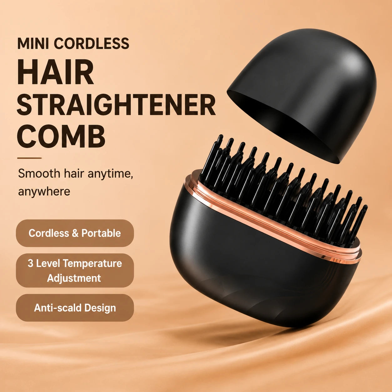 Mini Cordless Hair Straightener Comb