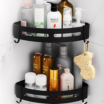 Self Adhesive Aluminium Bathroom Corner Shelf for Wall pack of 2