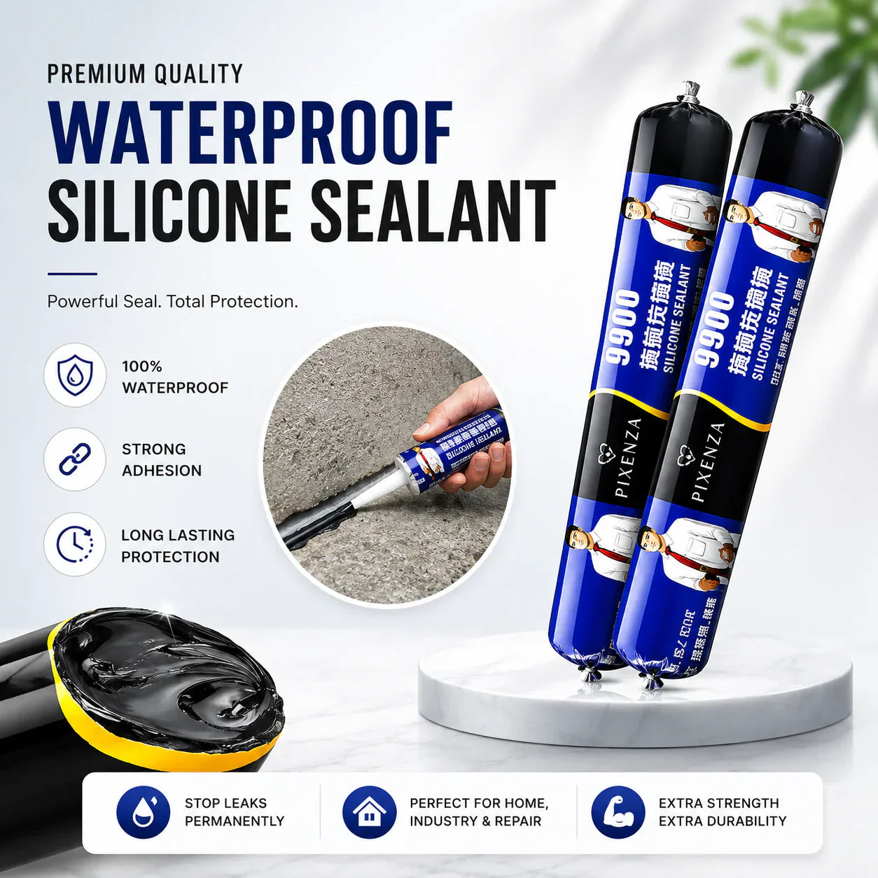 Waterproof Silicone Sealant for Roof & Leak Repair (Flexible & Paintable)